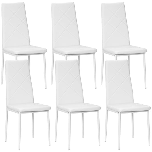 Set of 6 Faux Leather Dining Chairs- White