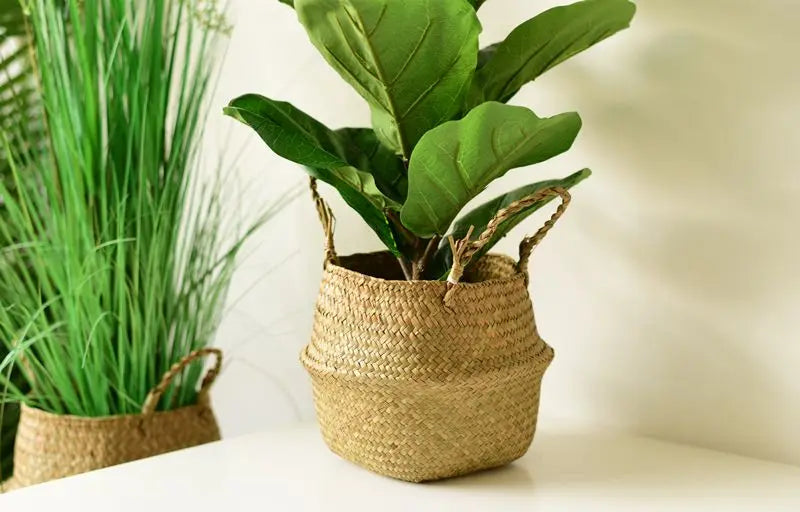 Wicker Storage & Hanging Baskets – Foldable Seagrass Laundry Baskets, Flower Pots & Garden Storage for Home Decor