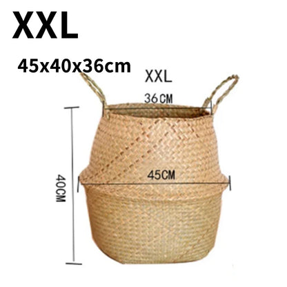 Wicker Storage & Hanging Baskets – Foldable Seagrass Laundry Baskets, Flower Pots & Garden Storage for Home Decor