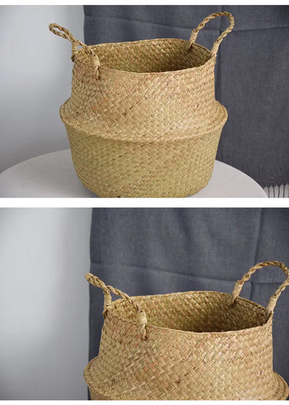 Wicker Storage & Hanging Baskets – Foldable Seagrass Laundry Baskets, Flower Pots & Garden Storage for Home Decor