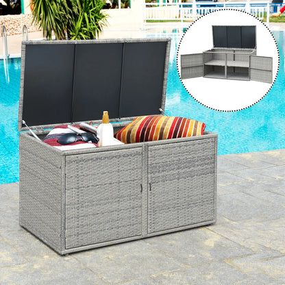 330L Outdoor Rattan Storage Box with Shelves – Weather-Resistant Patio Storage Chest for Cushions, Garden & Poolside