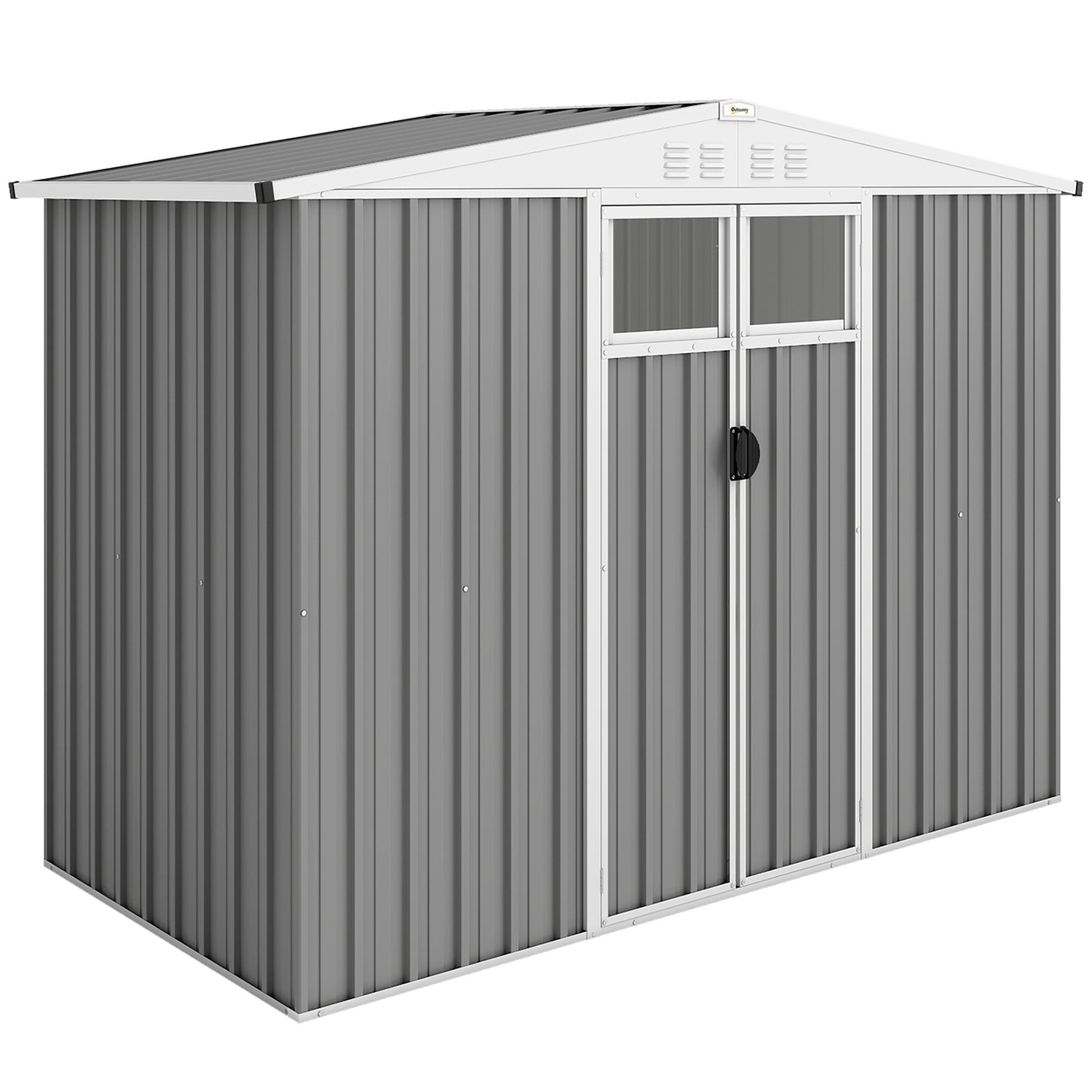 8 x 4 ft Metal Garden Shed, Garden Storage Shed with Window, 4 Vents and Lockable Door, Waterproof Galvanised Steel Tool Storage Shed, Light Grey