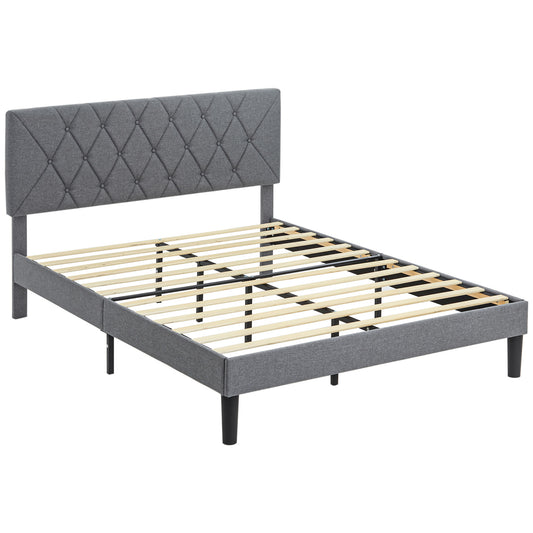 King Size Padded Fabric Headboard Bed Frame- Grey