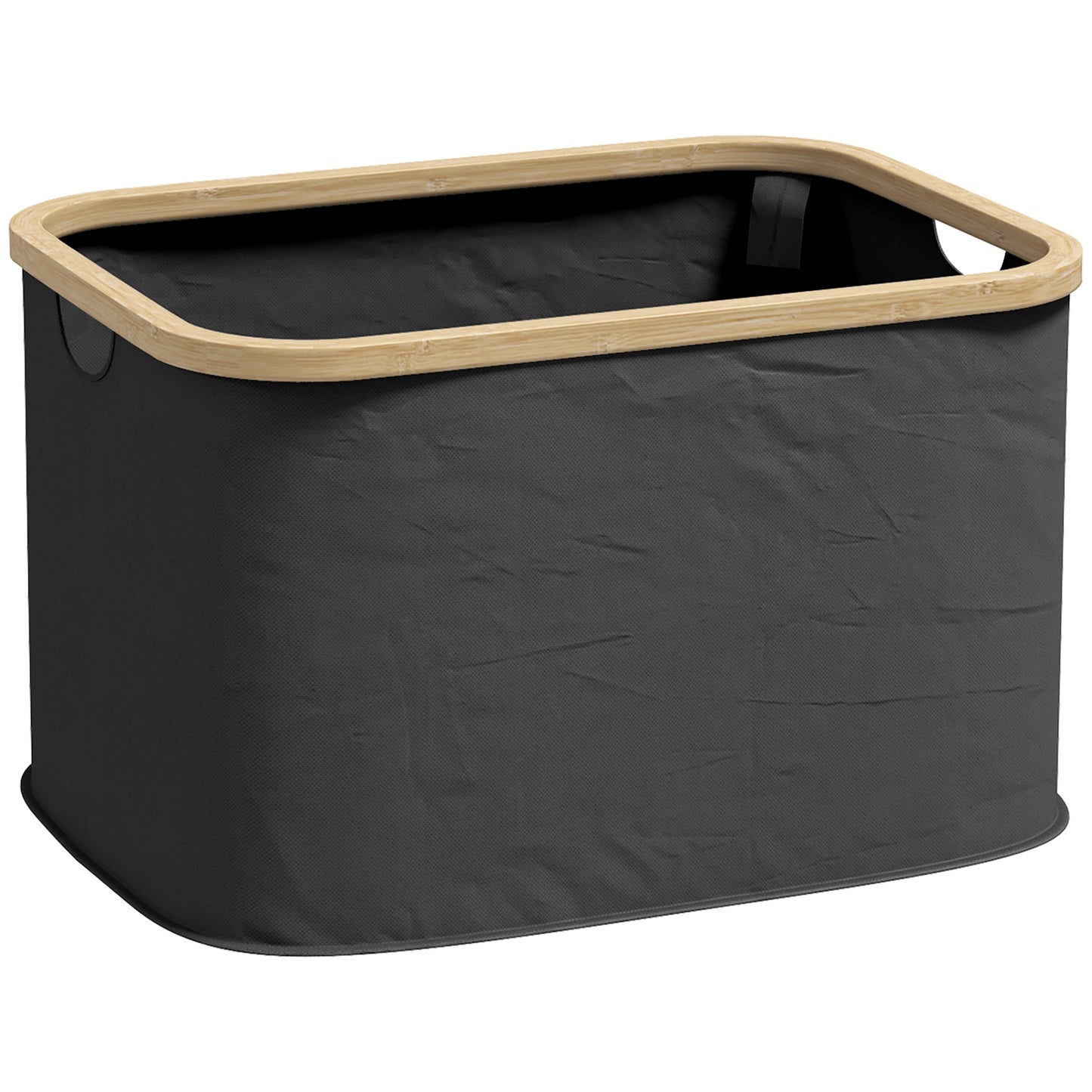36L Foldable Laundry Basket, with Bamboo Top- Black