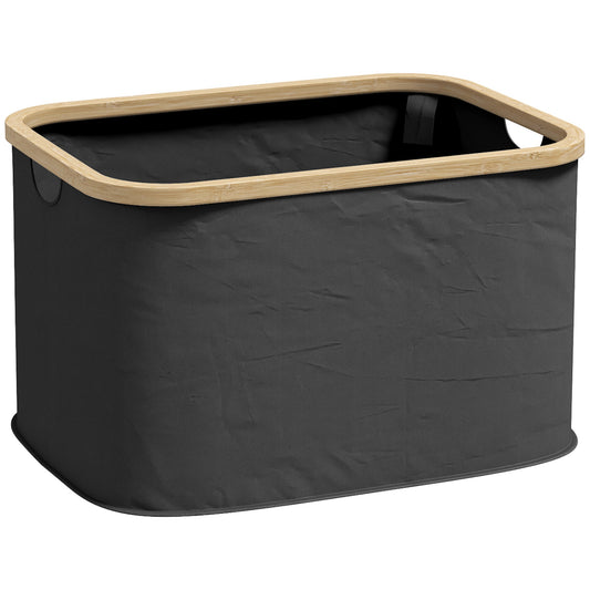 36L Foldable Laundry Basket, with Bamboo Top- Black