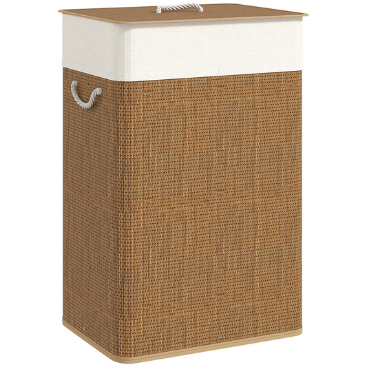 Bamboo Laundry Basket with Lid, 72L Laundry Hamper with Rope Handles, Washing Basket with Removable Washable Liner Bag for Bathroom, Bedroom, Brown