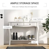 Console Table Modern Sofa Side Desk with Storage Shelves Drawers Ivory White
