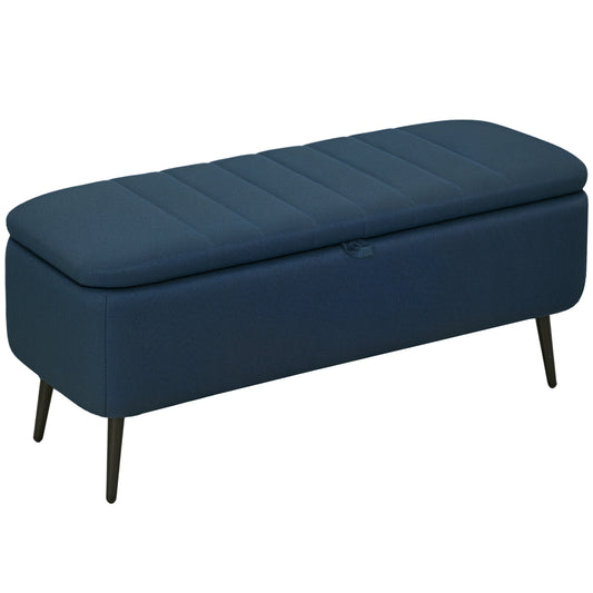 92 x 31cm Linen-Look Storage Ottoman- Dark Blue