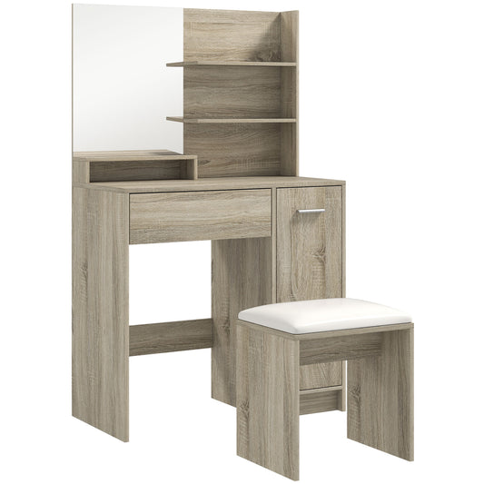 Dressing Table and Stool Set, with Storage- Wood-Effect