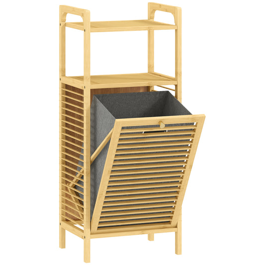 Bamboo Laundry Cabinet with Slatted Door, Natural Wood Finish