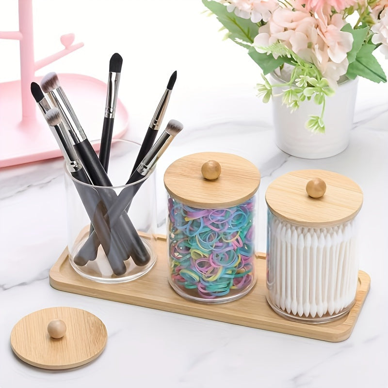3pcs Premium Plastic Cotton Swab Holder Set – Compact Bathroom Storage Containers with Lids for Cotton Swabs, Balls, Pads, and Accessories