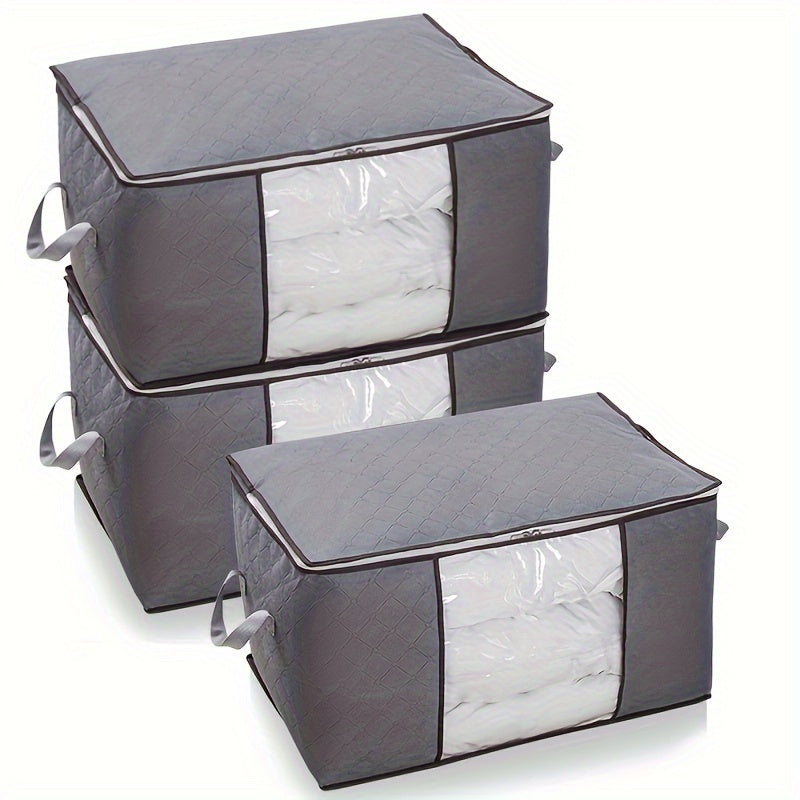 Large Clothes Storage Bag – Non-Woven Fabric Organizer with Clear Window & Zipper for Blankets, Comforters & Seasonal Clothing
