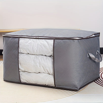 Large Clothes Storage Bag – Non-Woven Fabric Organizer with Clear Window & Zipper for Blankets, Comforters & Seasonal Clothing