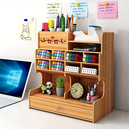 Wooden Pen and Pencil Holder – Office Desk Organizer with Drawer