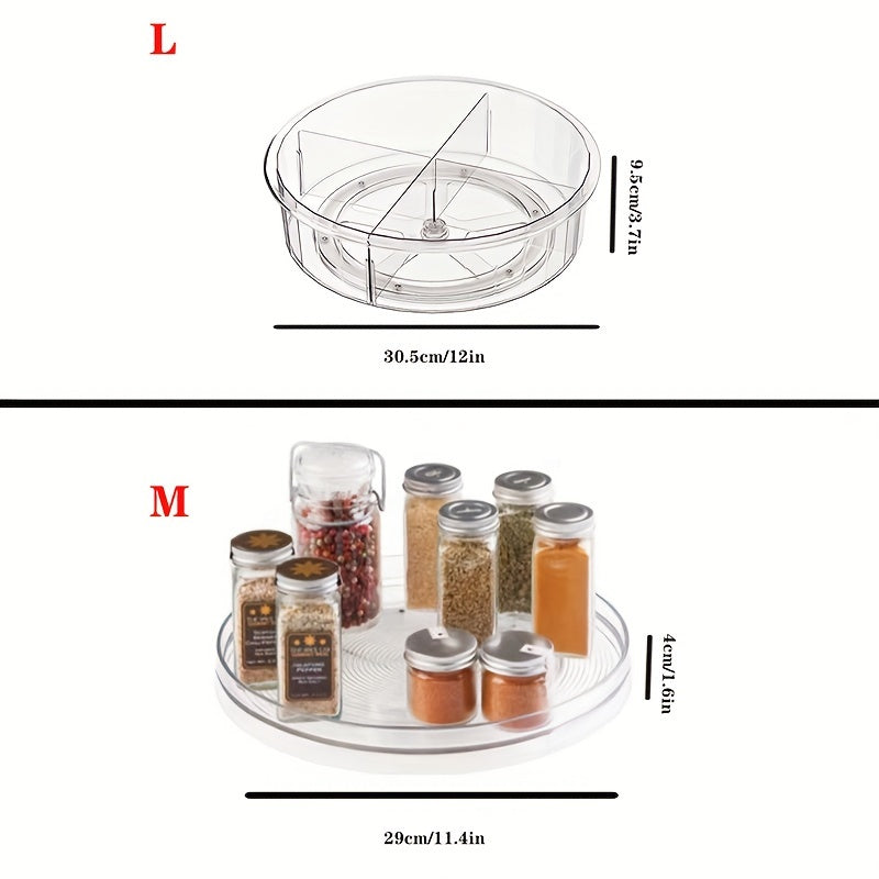 360° Rotating Turntable Storage Box – Divided Transparent Container for Condiments and Food