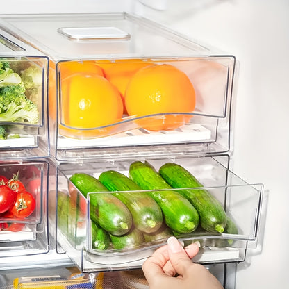 Stackable Refrigerator Organizer – Transparent PET Storage Drawer for Fruits, Vegetables, Meats, and Eggs