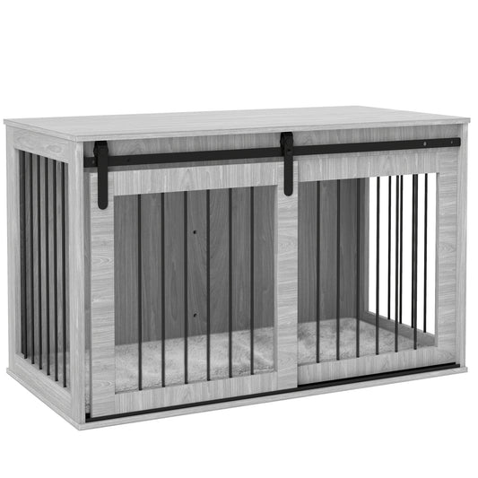 118cm Dog Crate Furniture with Removable Cushion for Extra Large Dogs- Grey