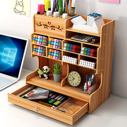 Wooden Pen and Pencil Holder – Office Desk Organizer with Drawer