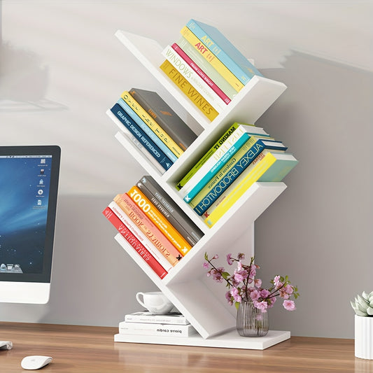 Desktop Wooden Multi-Layer Tree Bookshelf – Vertical Desk Organizer and Space-Saving Display Shelf