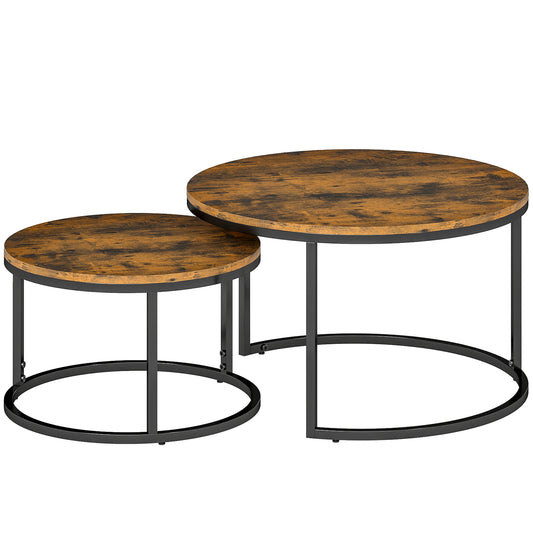 Set of Two Wood-Effect Stacking Tables- Rustic Brown