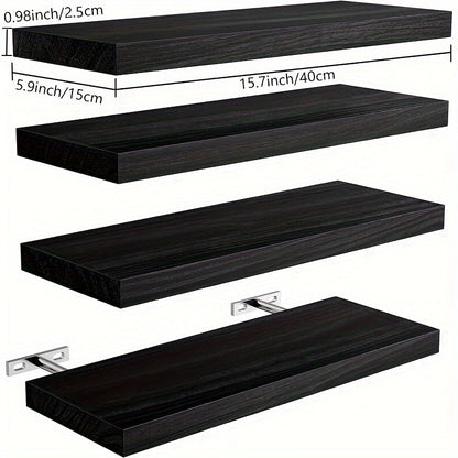 4-Piece Floating Wall Shelf – White, Black, or Wood Storage Rack for Home, Bathroom, Kitchen, Living Room, and Office