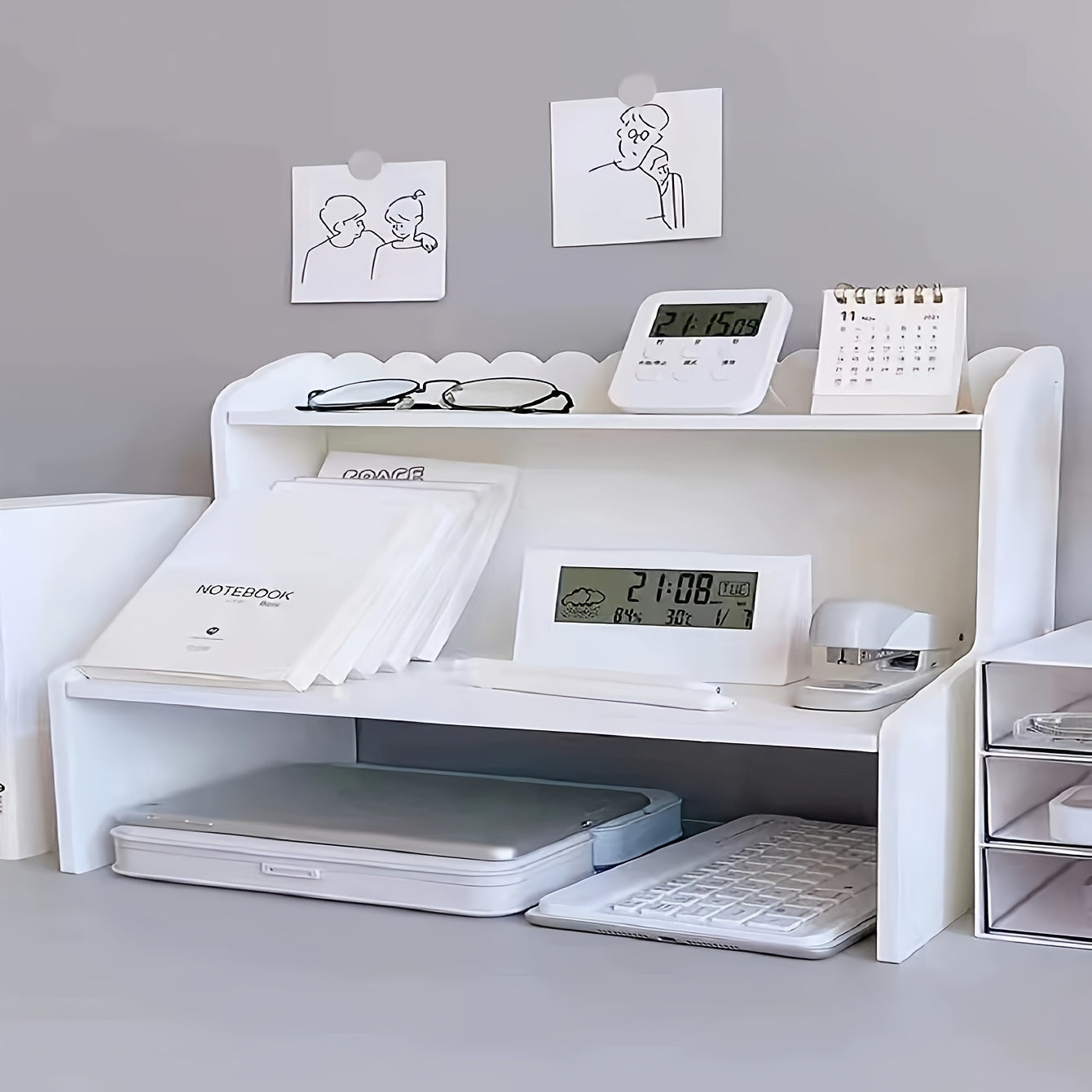 Wooden Desktop Storage Rack – White Cosmetics and Student Desk Organizer