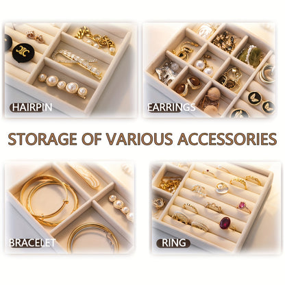 4pcs Velvet Jewelry Storage Rack – Multi-Grid Display Boards for Rings, Earrings & Accessories