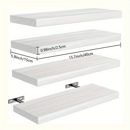 4-Piece Floating Wall Shelf – White, Black, or Wood Storage Rack for Home, Bathroom, Kitchen, Living Room, and Office