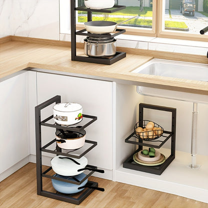 Height Adjustable 3-4 Tier Stainless Steel Pot Rack – Under-Sink and Cabinet Kitchen Storage