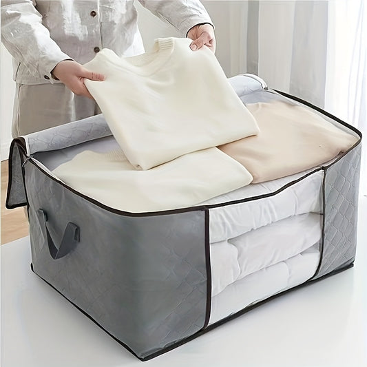 Large Clothes Storage Bag – Non-Woven Fabric Organizer with Clear Window & Zipper for Blankets, Comforters & Seasonal Clothing