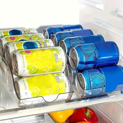 Clear Plastic Refrigerator Organizer Bin with Soda Can Dispenser & Beverage Holder – Fridge, Freezer & Pantry Storage