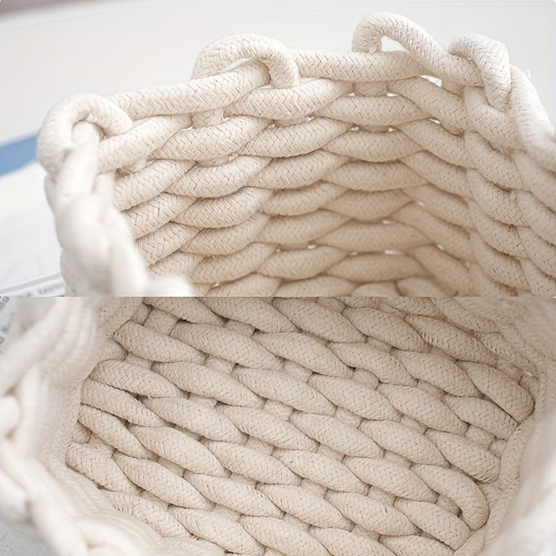 Woven Cosmetic Storage Basket – Portable Cotton Rope Organizer for Makeup, Desktop, and Home