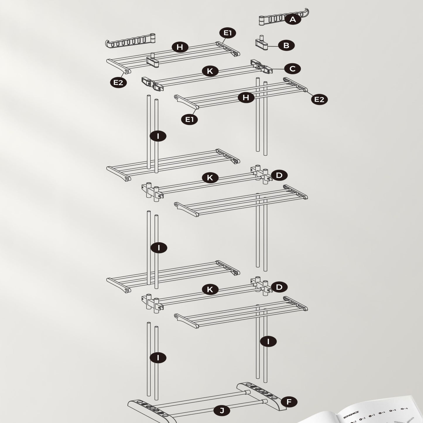 Large Clothes Airer, Foldable Clothes Drying Rack Laundry 4-Tier, Moveable Clothes Horse