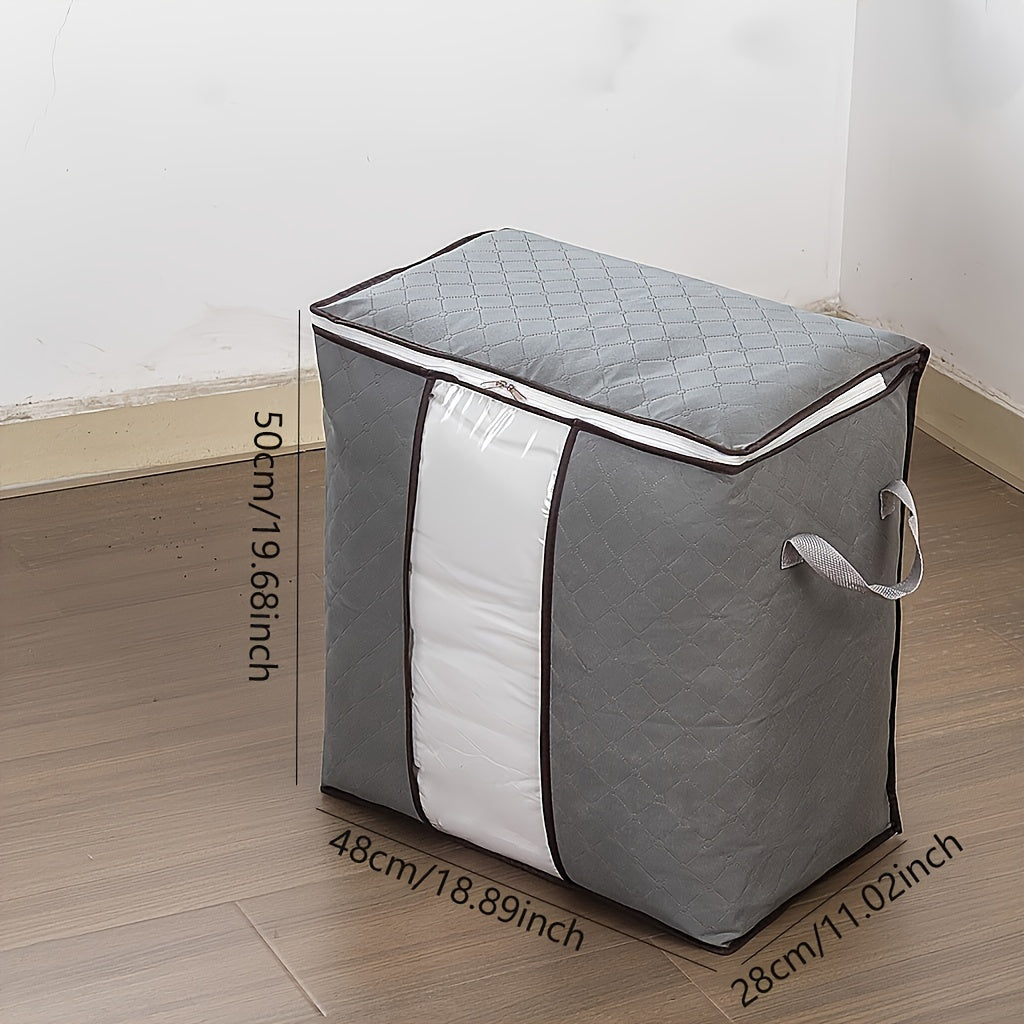 Large Clothes Storage Bag – Non-Woven Fabric Organizer with Clear Window & Zipper for Blankets, Comforters & Seasonal Clothing