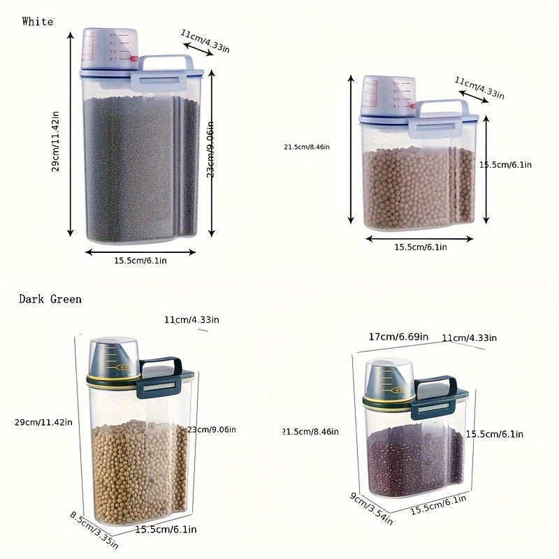 1.5kg/2kg Food Storage Container with Measuring Cup – Moisture-Proof Plastic Jar