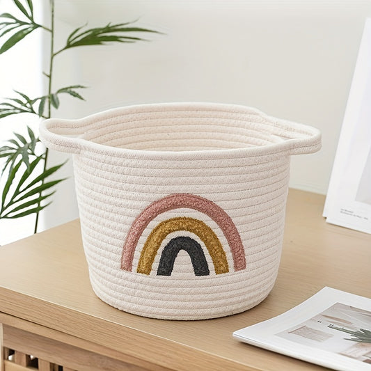 Rainbow Embroidered Storage Woven Basket – Stylish Organizer for Home & Kids Room