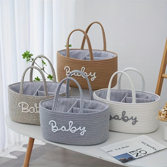 1pc Woven Storage Basket – Portable Organizer for Bedroom, Kitchen, Bathroom & Mother Bag Storage