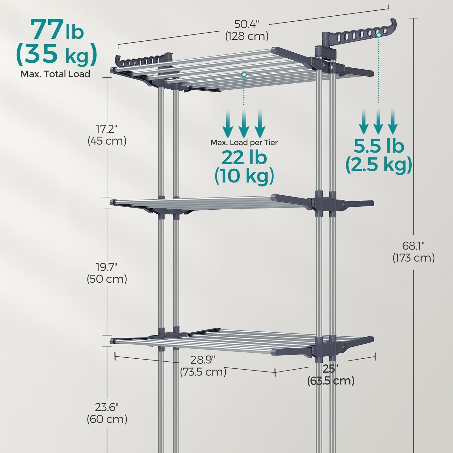 Large Clothes Airer, Foldable Clothes Drying Rack Laundry 4-Tier, Moveable Clothes Horse