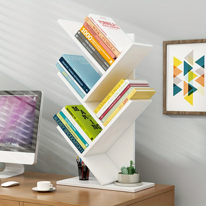 Desktop Wooden Multi-Layer Tree Bookshelf – Vertical Desk Organizer and Space-Saving Display Shelf