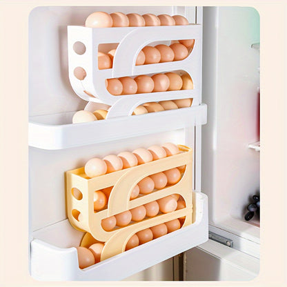 3-Tier Sliding Egg Holder – Clear Plastic, Space-Saving Refrigerator Storage Rack with Automatic Rolling Feature