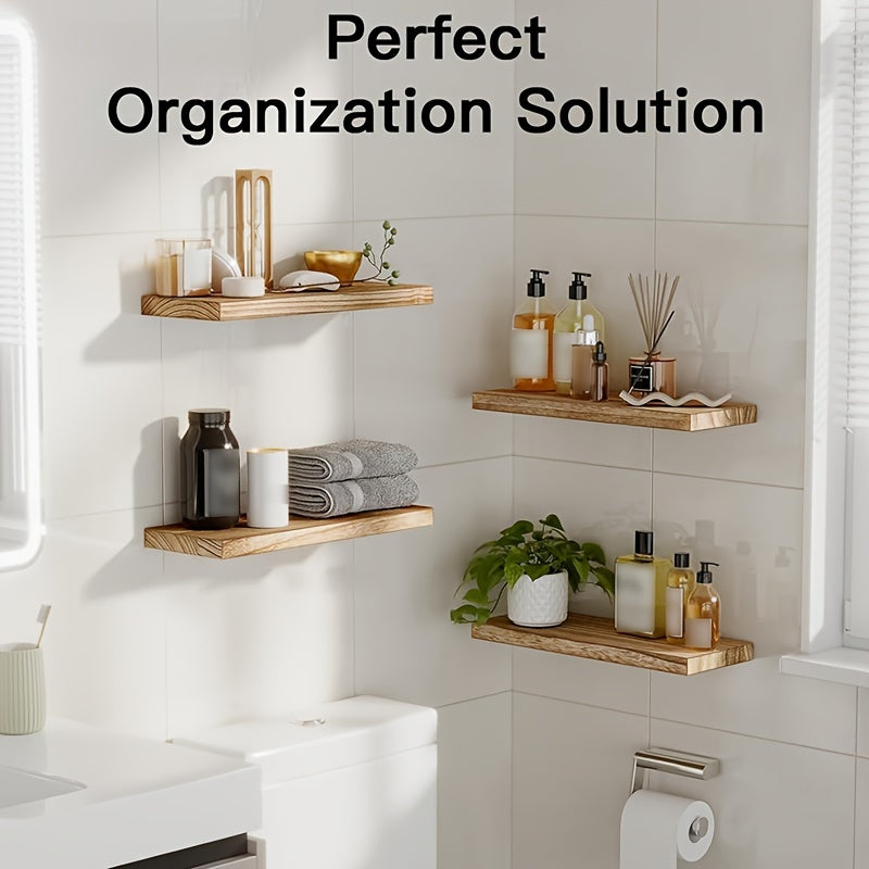 4-Piece Floating Wall Shelf – White, Black, or Wood Storage Rack for Home, Bathroom, Kitchen, Living Room, and Office