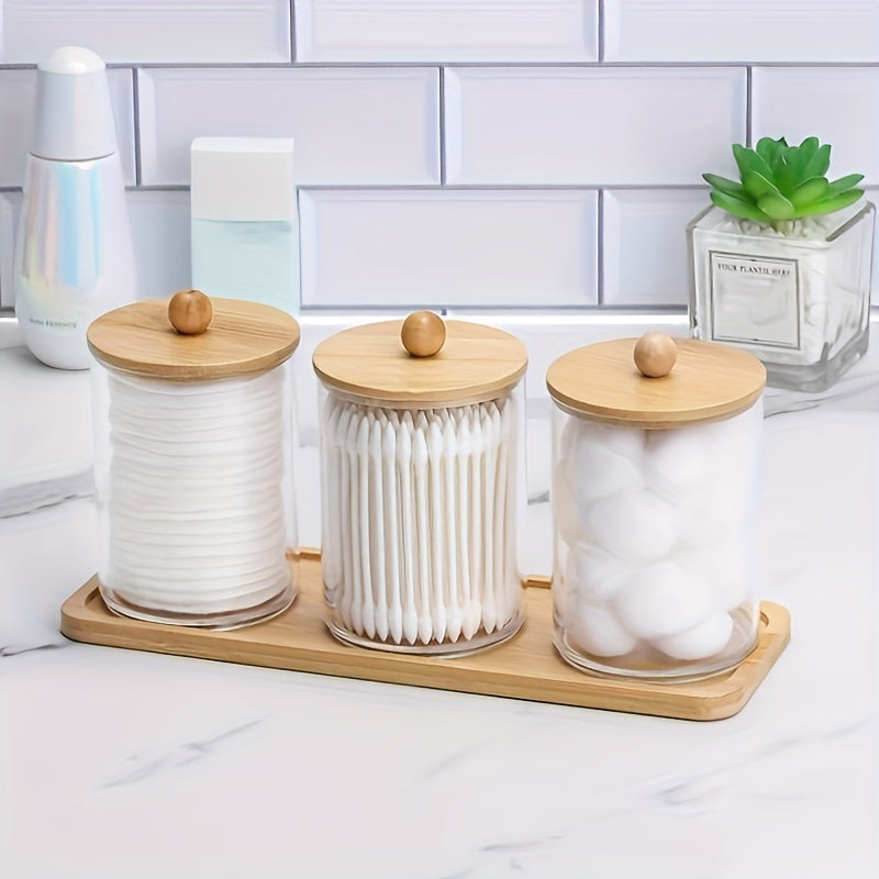 3pcs Premium Plastic Cotton Swab Holder Set – Compact Bathroom Storage Containers with Lids for Cotton Swabs, Balls, Pads, and Accessories
