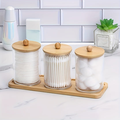 3pcs Premium Plastic Cotton Swab Holder Set – Compact Bathroom Storage Containers with Lids for Cotton Swabs, Balls, Pads, and Accessories