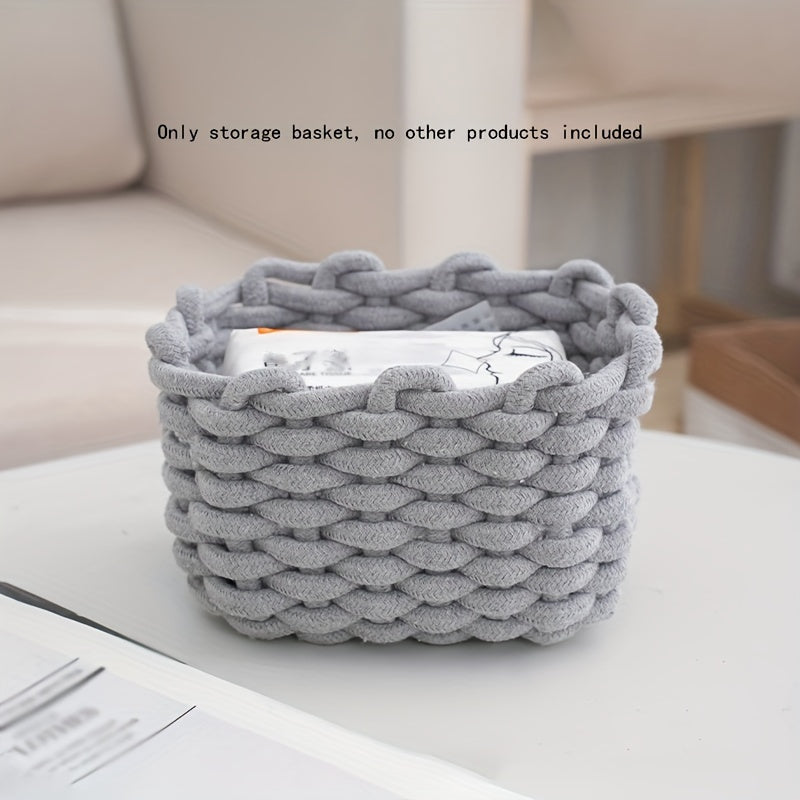 Woven Cosmetic Storage Basket – Portable Cotton Rope Organizer for Makeup, Desktop, and Home