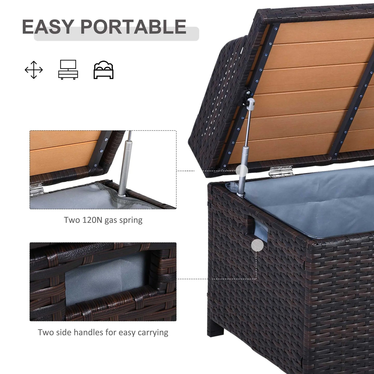 130L Rattan Garden Storage Box, with Seat - Mixed Brown