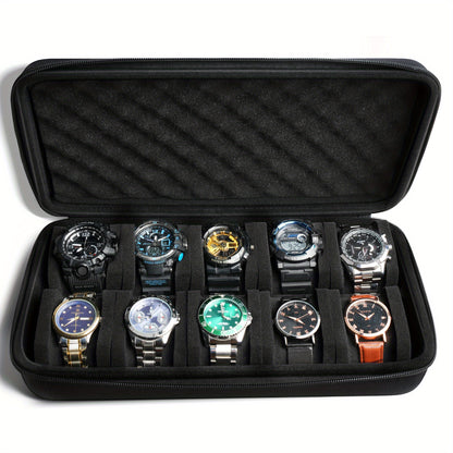 10-Slot Watch Storage Case – Travel-Ready Luxury Organizer with Hard Shell & Zipper