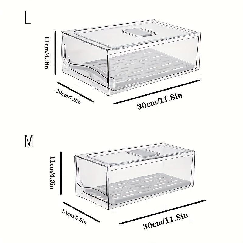 Stackable Refrigerator Organizer – Transparent PET Storage Drawer for Fruits, Vegetables, Meats, and Eggs