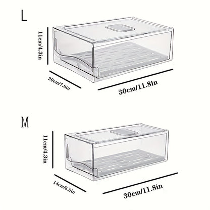 Stackable Refrigerator Organizer – Transparent PET Storage Drawer for Fruits, Vegetables, Meats, and Eggs