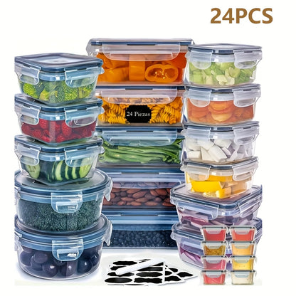 24pcs Transparent Kitchen Storage Containers – Microwave Safe Meal Prep Boxes with Flip-Top Lids & Chalkboard Labels