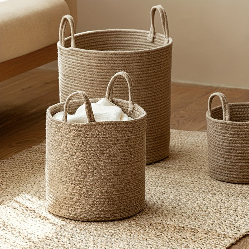 3pcs Jute Laundry Basket Set – Woven Hamper for Dirty Clothes, Towels, and Blankets – Bathroom, Bedroom, and Living Room Storage